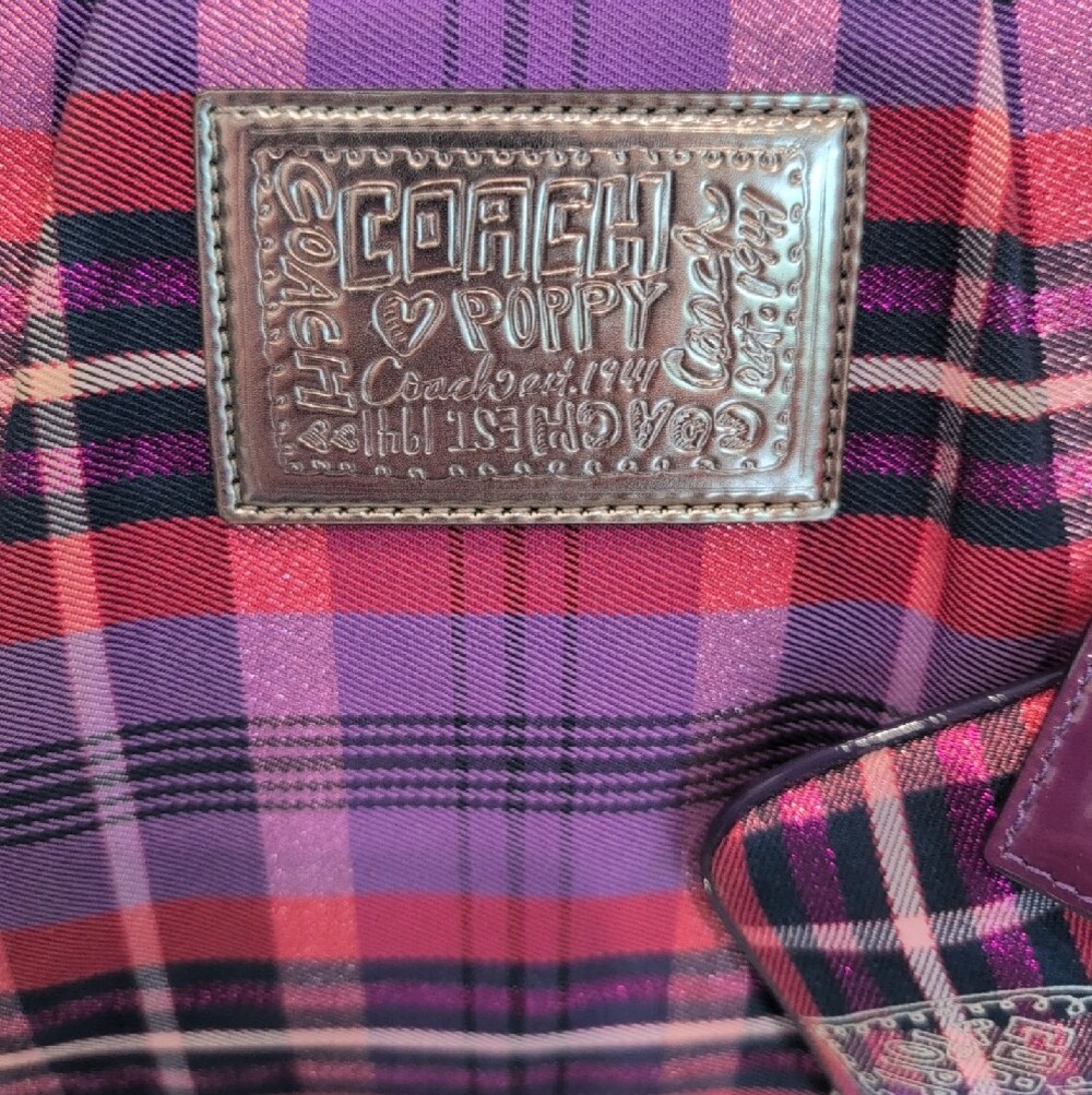 Coach Poppy Large Purple Plaid Tartan Glam Bag w/Matching Wristlet - RARE - Picture 2 of 15